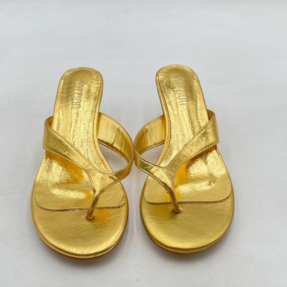 Pazzion Gold Open Toe Kitten Heels Flip Flop Slip On Low Heel Thong Sandal - Picture 2 of 7